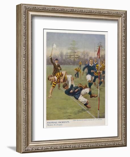 Nearly In!, a Timely Tackle Prevents an Attacking Player from Scoring a Try-S.t. Dadd-Framed Art Print