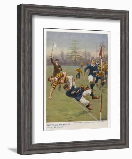 Nearly In!, a Timely Tackle Prevents an Attacking Player from Scoring a Try-S.t. Dadd-Framed Art Print