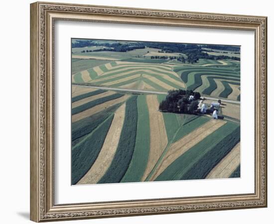 Neat, Swirling Furrows, Contour Plowed across Gently Rolling Fields of Southwestern Wisconsin-John Zimmerman-Framed Photographic Print