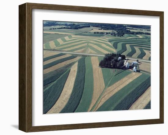 Neat, Swirling Furrows, Contour Plowed across Gently Rolling Fields of Southwestern Wisconsin-John Zimmerman-Framed Photographic Print