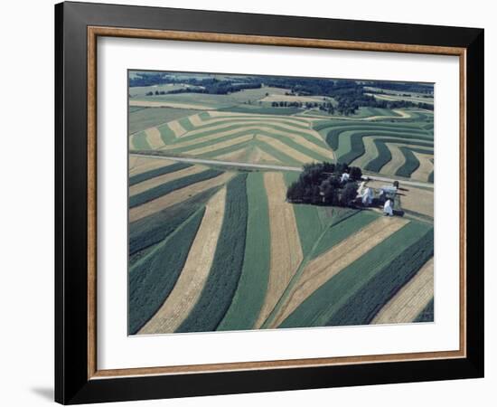 Neat, Swirling Furrows, Contour Plowed across Gently Rolling Fields of Southwestern Wisconsin-John Zimmerman-Framed Photographic Print