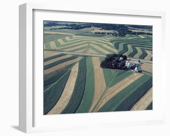 Neat, Swirling Furrows, Contour Plowed across Gently Rolling Fields of Southwestern Wisconsin-John Zimmerman-Framed Photographic Print