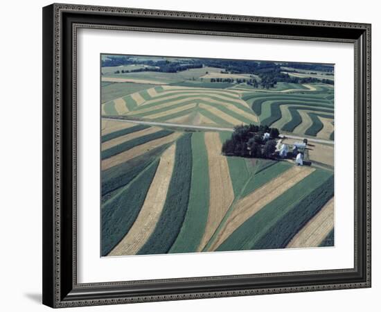 Neat, Swirling Furrows, Contour Plowed across Gently Rolling Fields of Southwestern Wisconsin-John Zimmerman-Framed Photographic Print