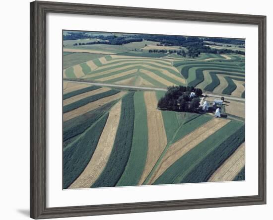 Neat, Swirling Furrows, Contour Plowed across Gently Rolling Fields of Southwestern Wisconsin-John Zimmerman-Framed Photographic Print