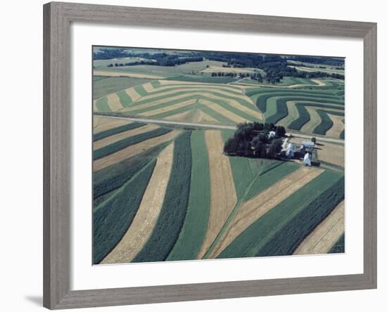 Neat, Swirling Furrows, Contour Plowed across Gently Rolling Fields of Southwestern Wisconsin-John Zimmerman-Framed Photographic Print