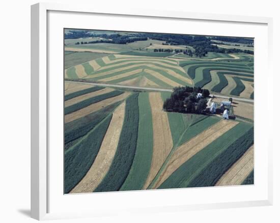 Neat, Swirling Furrows, Contour Plowed across Gently Rolling Fields of Southwestern Wisconsin-John Zimmerman-Framed Photographic Print