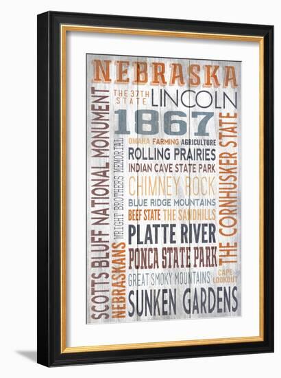 Nebraska - Barnwood Typography-Lantern Press-Framed Art Print