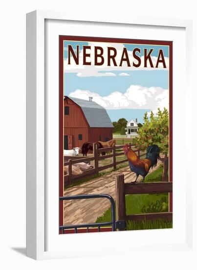 Nebraska - Barnyard Scene-Lantern Press-Framed Art Print