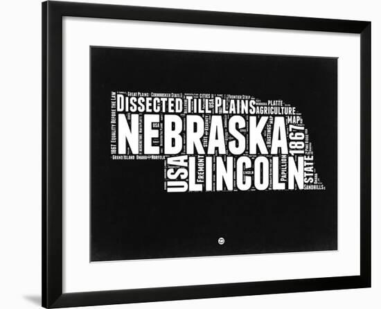 Nebraska Black and White Map-NaxArt-Framed Art Print