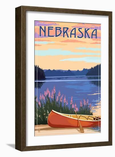 Nebraska - Canoe and Lake-Lantern Press-Framed Art Print