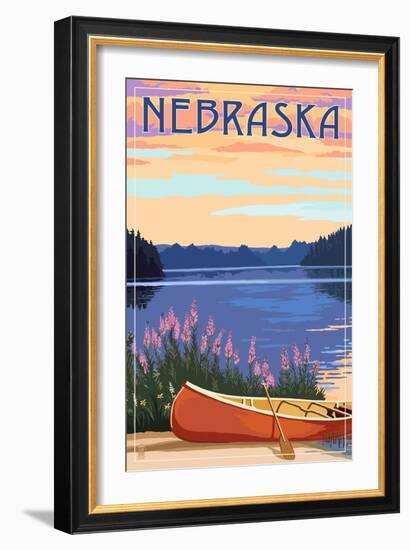 Nebraska - Canoe and Lake-Lantern Press-Framed Art Print