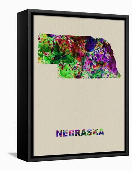 Nebraska Color Splatter Map-NaxArt-Framed Stretched Canvas