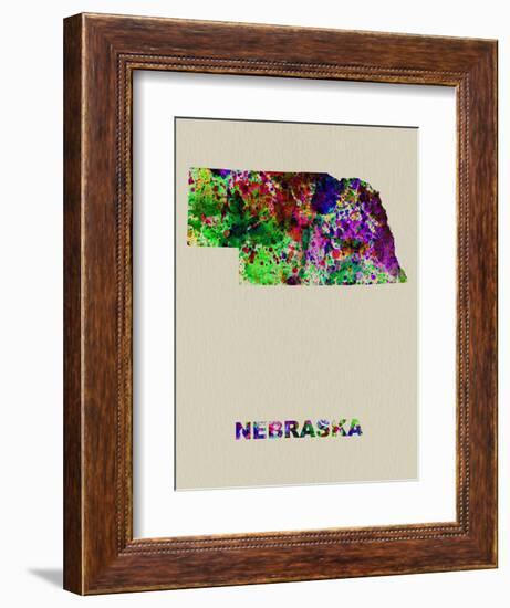 Nebraska Color Splatter Map-NaxArt-Framed Art Print