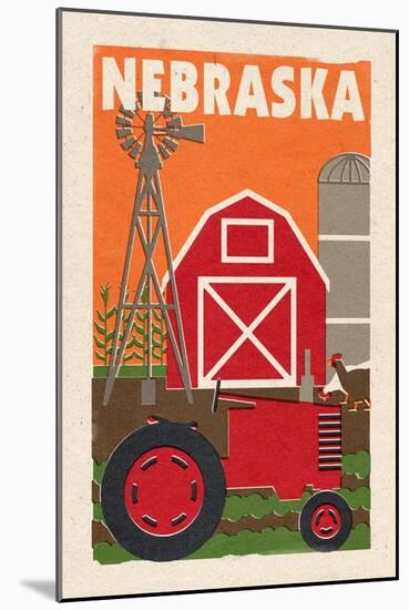 Nebraska - Country - Woodblock-Lantern Press-Mounted Art Print