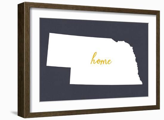 Nebraska - Home State - White on Gray-Lantern Press-Framed Art Print