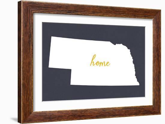 Nebraska - Home State - White on Gray-Lantern Press-Framed Art Print