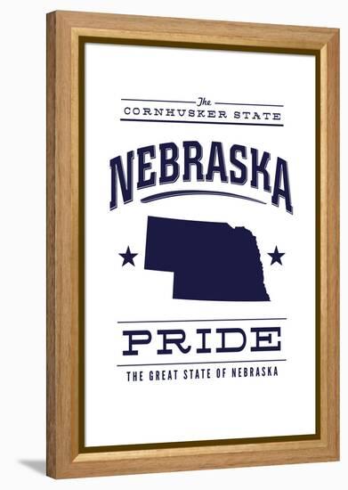 Nebraska State Pride - Blue on White-Lantern Press-Framed Stretched Canvas