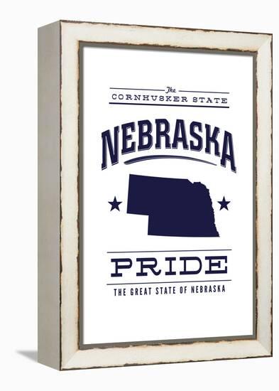 Nebraska State Pride - Blue on White-Lantern Press-Framed Stretched Canvas