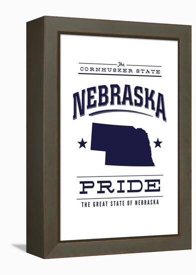 Nebraska State Pride - Blue on White-Lantern Press-Framed Stretched Canvas