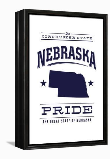 Nebraska State Pride - Blue on White-Lantern Press-Framed Stretched Canvas