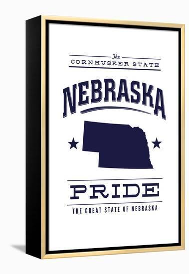 Nebraska State Pride - Blue on White-Lantern Press-Framed Stretched Canvas