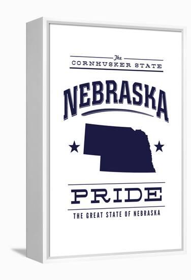 Nebraska State Pride - Blue on White-Lantern Press-Framed Stretched Canvas