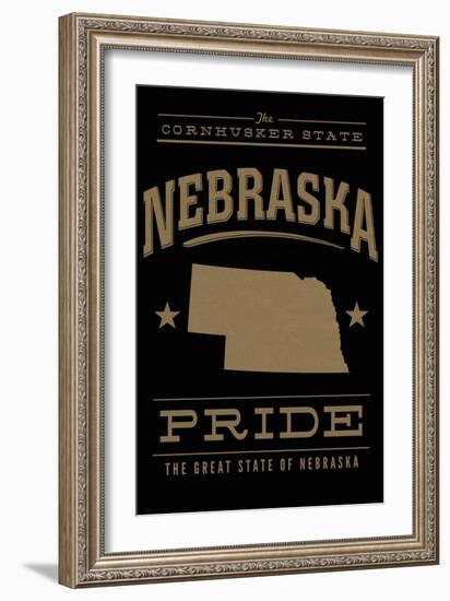 Nebraska State Pride - Gold on Black-Lantern Press-Framed Art Print