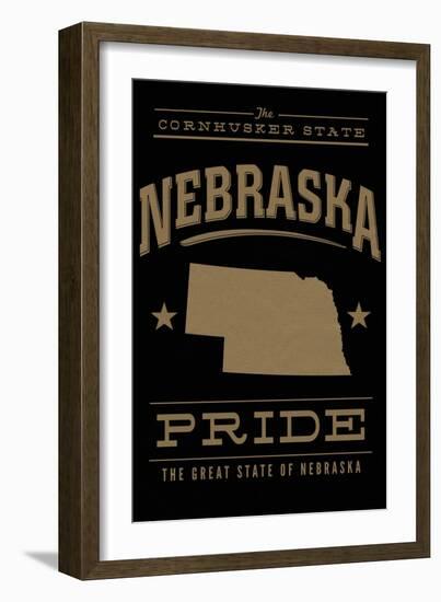 Nebraska State Pride - Gold on Black-Lantern Press-Framed Art Print