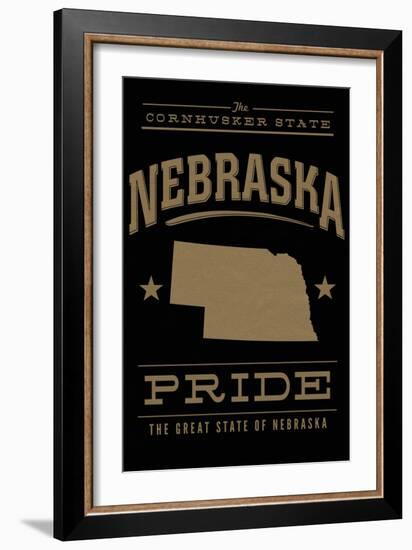 Nebraska State Pride - Gold on Black-Lantern Press-Framed Art Print