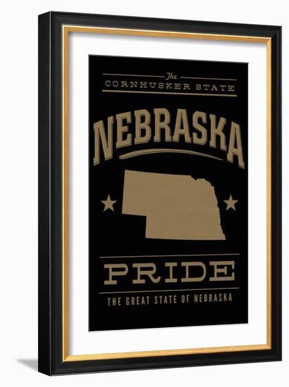 Nebraska State Pride - Gold on Black-Lantern Press-Framed Art Print