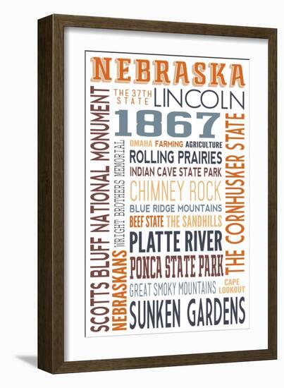 Nebraska - Typography-Lantern Press-Framed Art Print