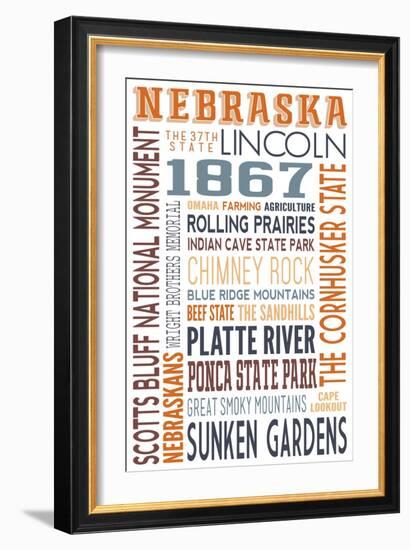 Nebraska - Typography-Lantern Press-Framed Art Print