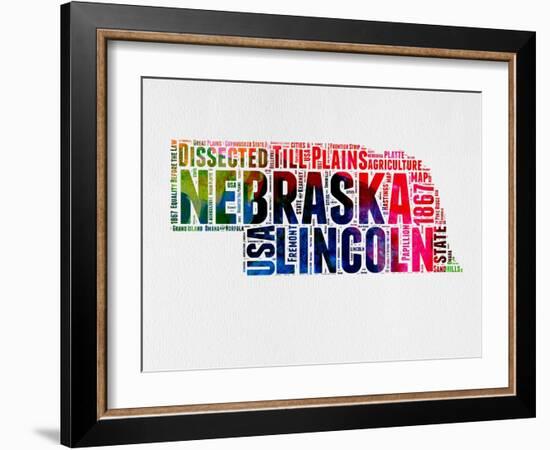 Nebraska Watercolor Word Cloud-NaxArt-Framed Art Print