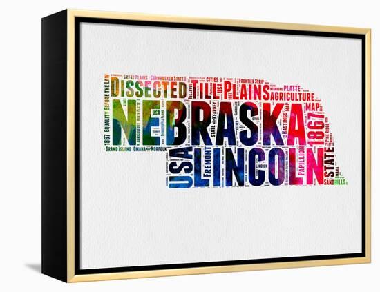 Nebraska Watercolor Word Cloud-NaxArt-Framed Stretched Canvas