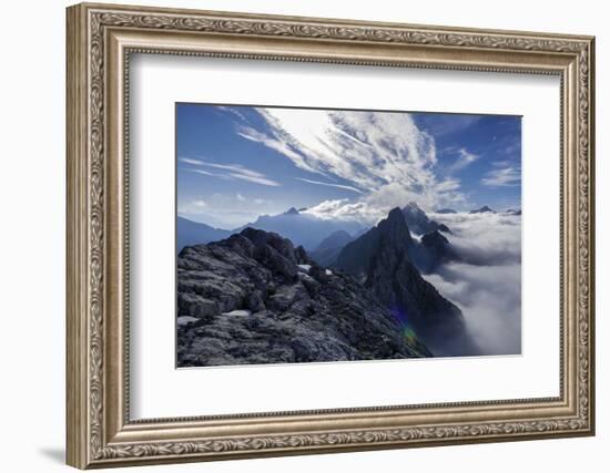 Nebulous Sea in Wetterstein Range, View of West Ridge of the Schüsselkarspitze on Hohe Wand and Obe-Rolf Roeckl-Framed Photographic Print