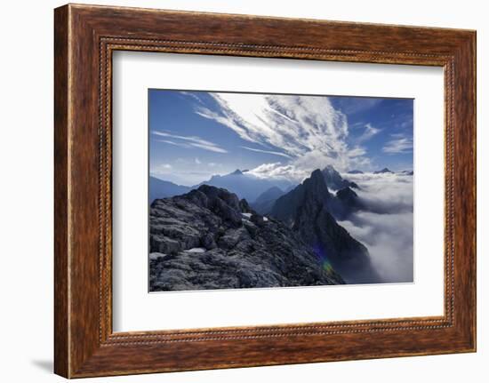 Nebulous Sea in Wetterstein Range, View of West Ridge of the Schüsselkarspitze on Hohe Wand and Obe-Rolf Roeckl-Framed Photographic Print