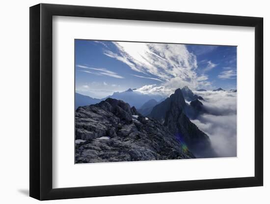 Nebulous Sea in Wetterstein Range, View of West Ridge of the Schüsselkarspitze on Hohe Wand and Obe-Rolf Roeckl-Framed Photographic Print