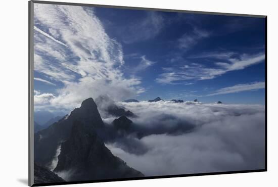 Nebulous Sea in Wetterstein Range, View of West Ridge of the Schüsselkarspitze on Oberreintalschrof-Rolf Roeckl-Mounted Photographic Print