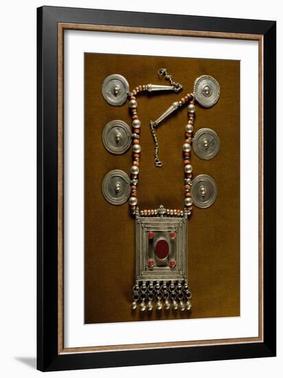 Necklace Composed of String of Beads and Coral with Round Silver Elements-null-Framed Giclee Print