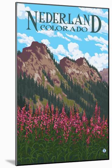 Nederland, Colorado - Fireweed and Mountains-Lantern Press-Mounted Art Print