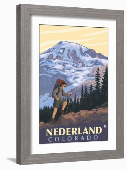 Nederland, Colorado - Mountain Hiker-Lantern Press-Framed Premium Giclee Print