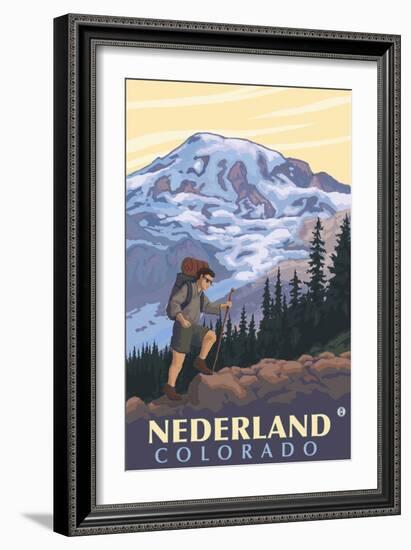 Nederland, Colorado - Mountain Hiker-Lantern Press-Framed Premium Giclee Print