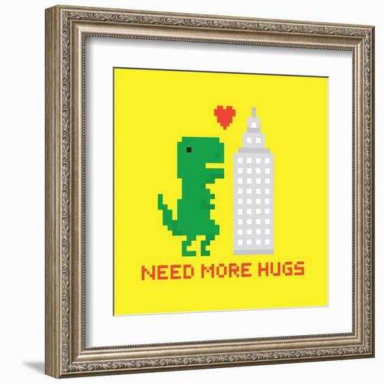 Need More Hugs T-Rex and Skyscraper-dmitriylo-Framed Art Print