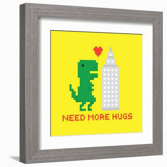 Need More Hugs T-Rex and Skyscraper-dmitriylo-Framed Art Print