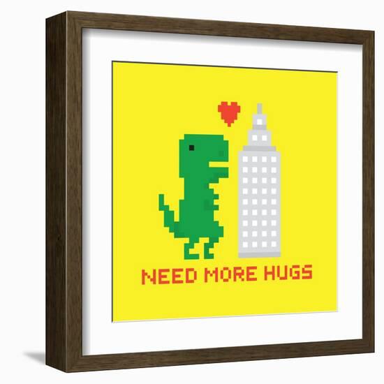 Need More Hugs T-Rex and Skyscraper-dmitriylo-Framed Art Print