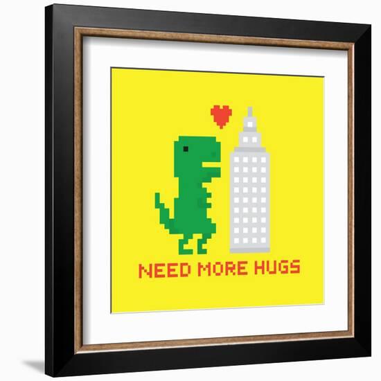 Need More Hugs T-Rex and Skyscraper-dmitriylo-Framed Art Print