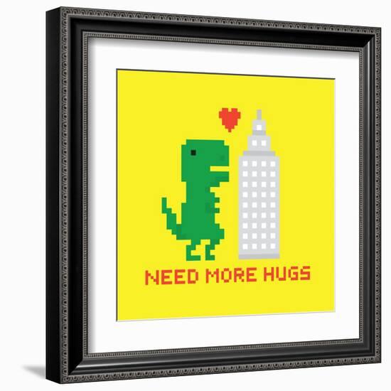 Need More Hugs T-Rex and Skyscraper-dmitriylo-Framed Art Print