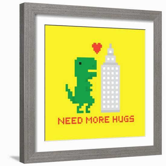 Need More Hugs T-Rex and Skyscraper-dmitriylo-Framed Art Print