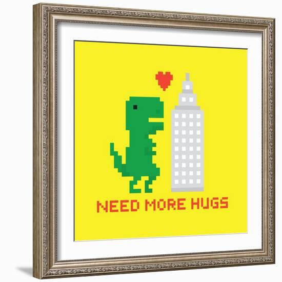 Need More Hugs T-Rex and Skyscraper-dmitriylo-Framed Premium Giclee Print