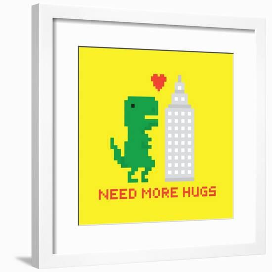 Need More Hugs T-Rex and Skyscraper-dmitriylo-Framed Premium Giclee Print